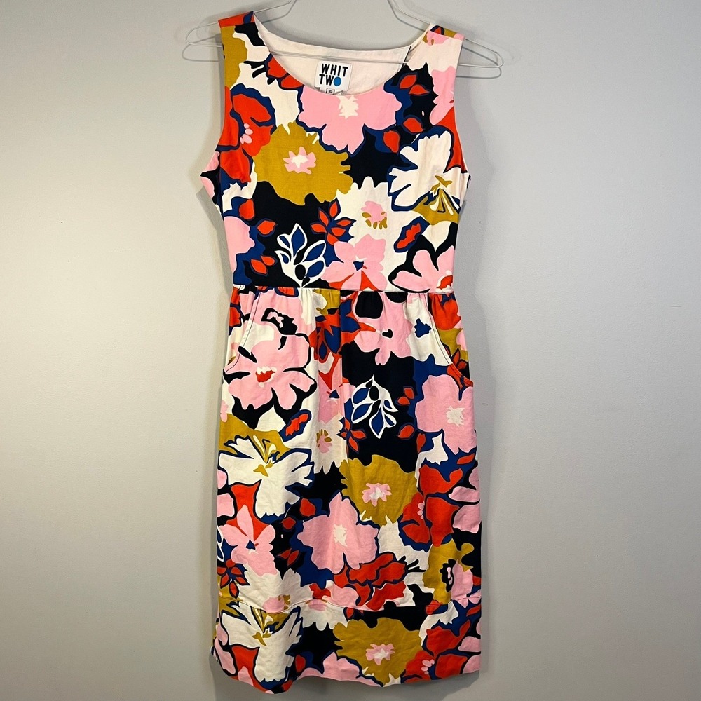 Whit Two Womens Floral Cutout Back Sleeveless Pocket Dress Pink Orange Size 6‎